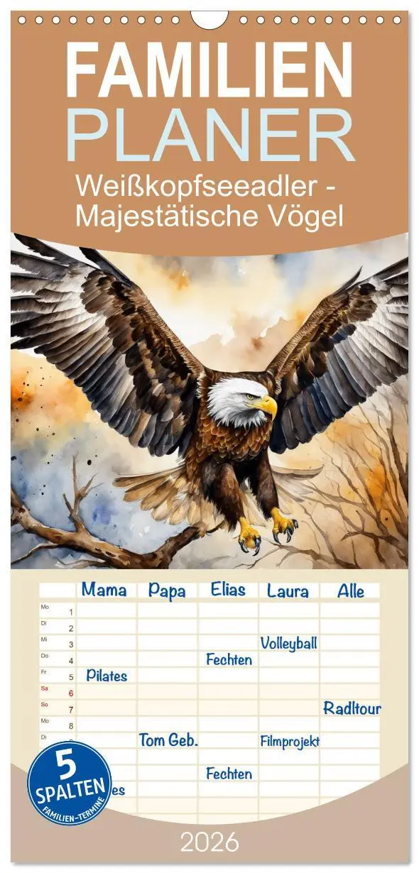 Cover: 9783516492699 | Familienplaner 2026 - Weißkopfseeadler - Majestätische Vögel mit 5...