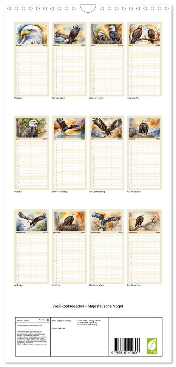 Bild: 9783516492699 | Familienplaner 2026 - Weißkopfseeadler - Majestätische Vögel mit 5...