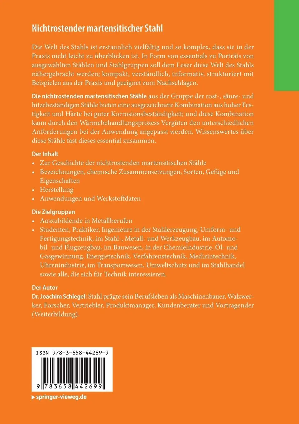 Rückseite: 9783658442699 | Nichtrostender martensitischer Stahl | Ein Stahlporträt | Schlegel | x
