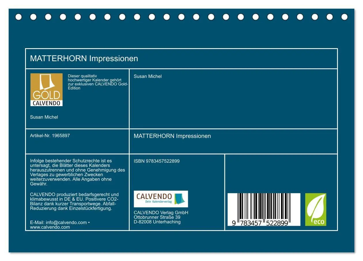 Bild: 9783457522899 | MATTERHORN Impressionen (Tischkalender 2026 DIN A5 quer), CALVENDO...