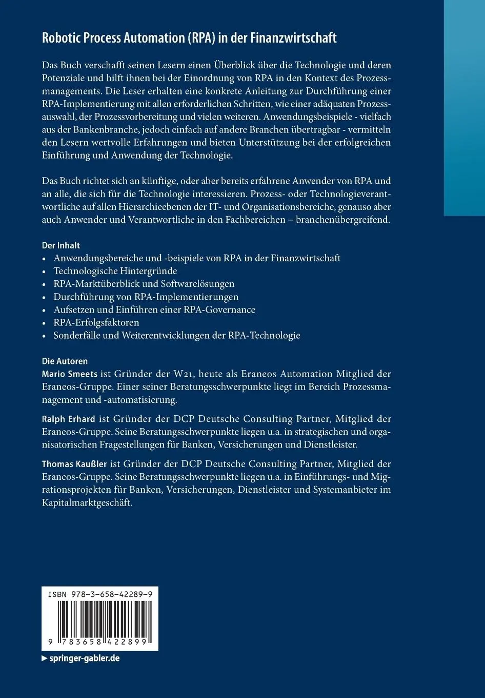 Rückseite: 9783658422899 | Robotic Process Automation (RPA) in der Finanzwirtschaft | Taschenbuch