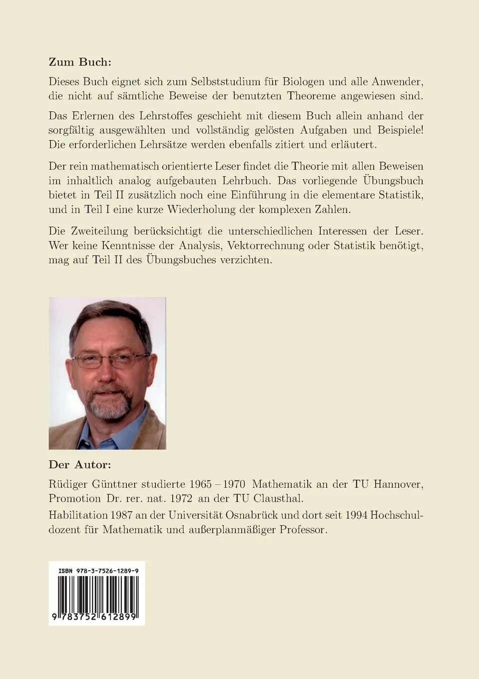 Rückseite: 9783752612899 | Übungsbuch Mathematik für Biologen und Anwender, Teil I. | Günttner