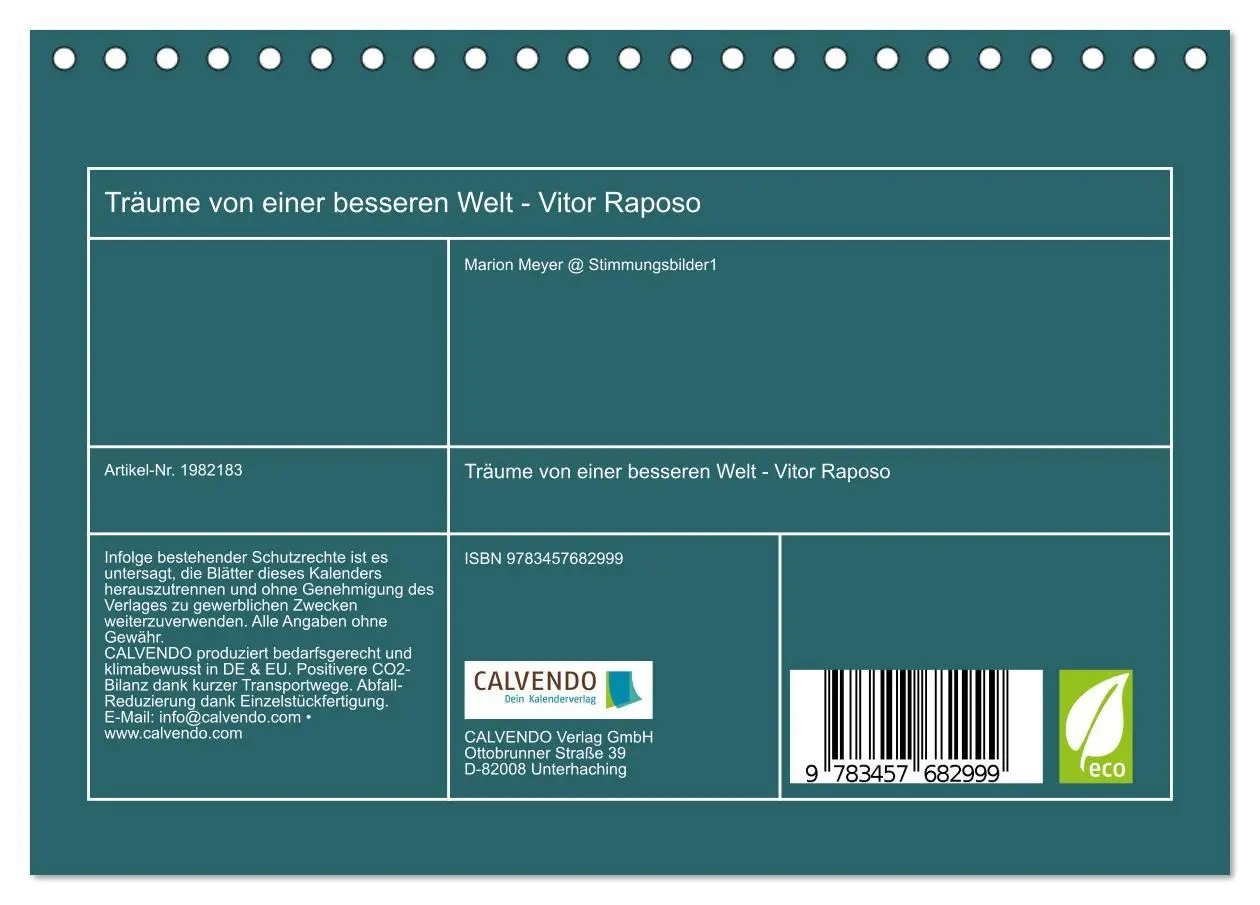 Bild: 9783457682999 | Träume von einer besseren Welt - Vitor Raposo (Tischkalender 2026...