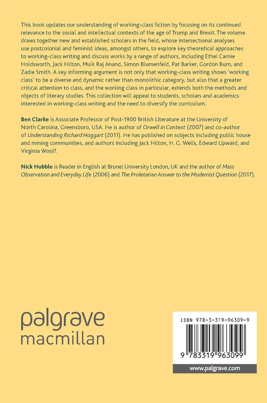 Rückseite: 9783319963099 | Working-Class Writing | Theory and Practice | Nick Hubble (u. a.) | xv