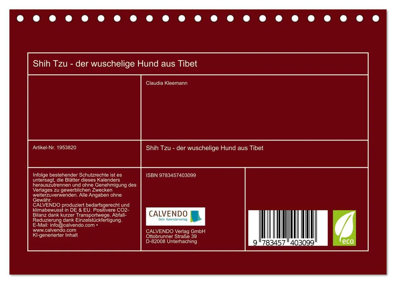 Bild: 9783457403099 | Shih Tzu - der wuschelige Hund aus Tibet (Tischkalender 2026 DIN A5...