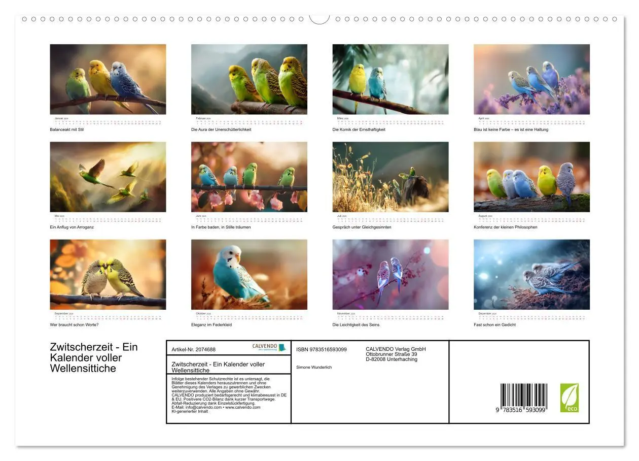 Bild: 9783516593099 | Zwitscherzeit - Ein Kalender voller Wellensittiche (hochwertiger...