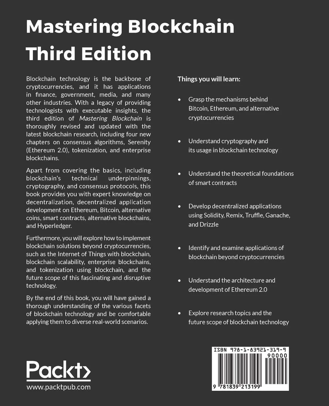 Rückseite: 9781839213199 | Mastering Blockchain - Third Edition | Imran Bashir | Taschenbuch
