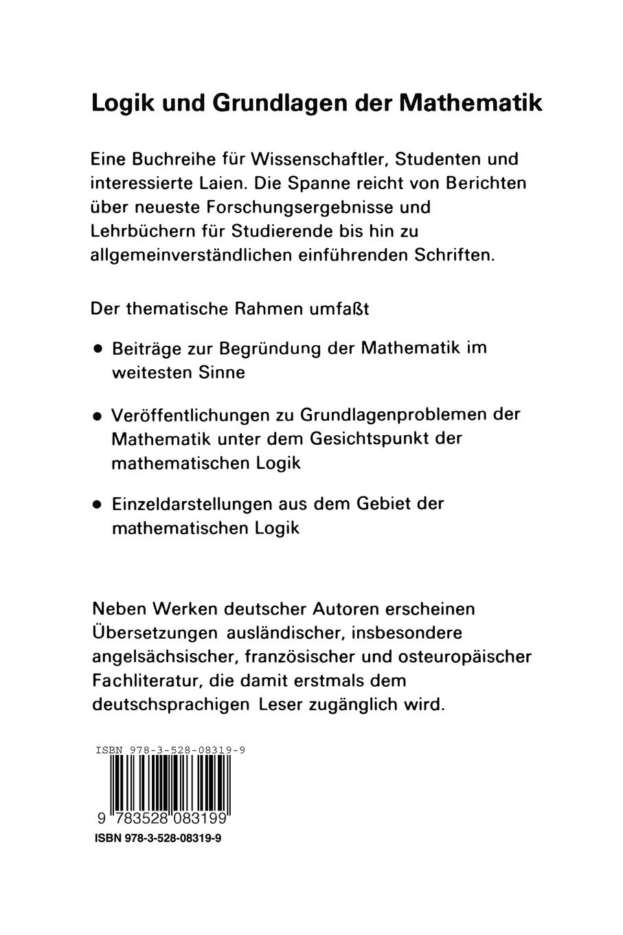 Rückseite: 9783528083199 | Grundzüge der mathematischen Logik | Petr S. Novikov | Taschenbuch