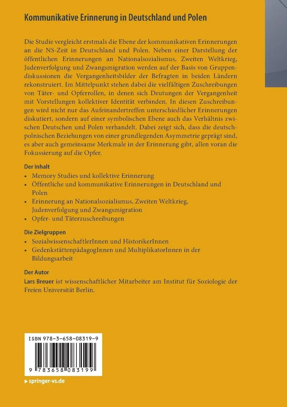 Rückseite: 9783658083199 | Kommunikative Erinnerung in Deutschland und Polen | Lars Breuer | Buch