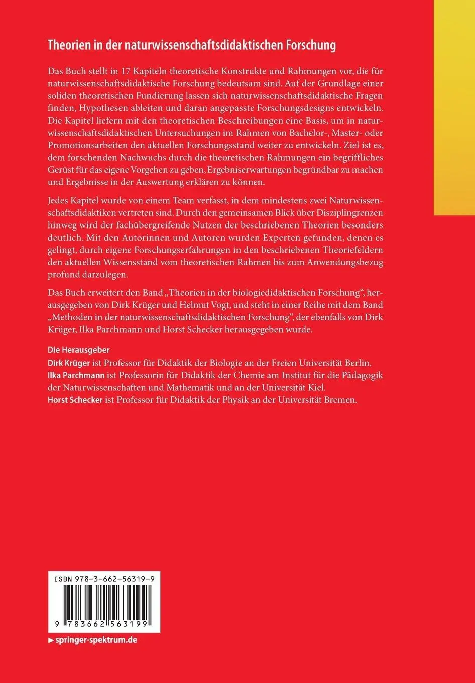 Rückseite: 9783662563199 | Theorien in der naturwissenschaftsdidaktischen Forschung | Taschenbuch
