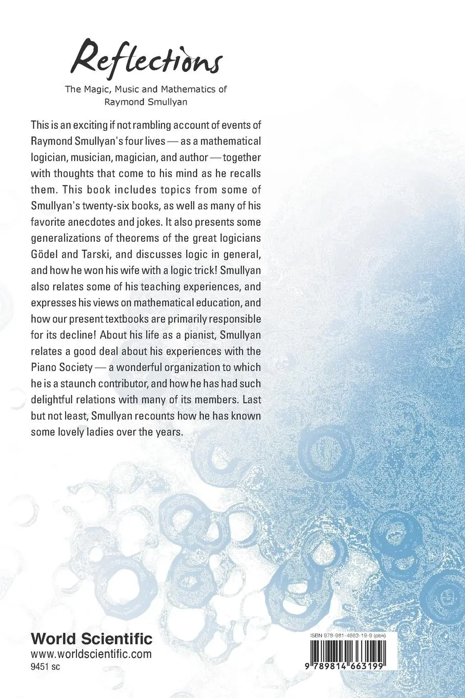 Rückseite: 9789814663199 | REFLECTIONS | THE MAGIC, MUSIC &amp; MATH OF RAYMOND SMULLYAN | Smullyan
