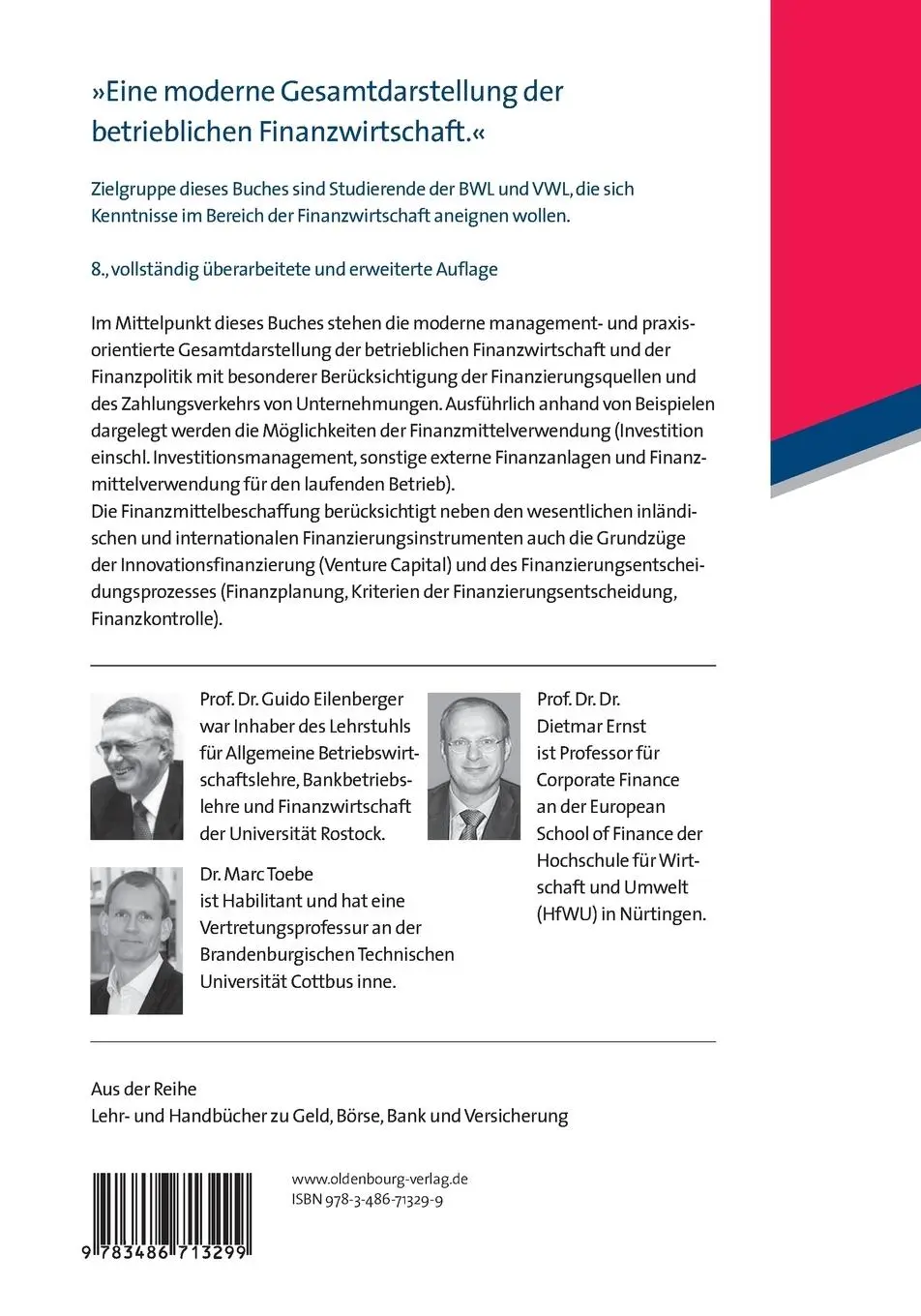 Rückseite: 9783486713299 | Betriebliche Finanzwirtschaft | Guido Eilenberger (u. a.) | Buch | XII
