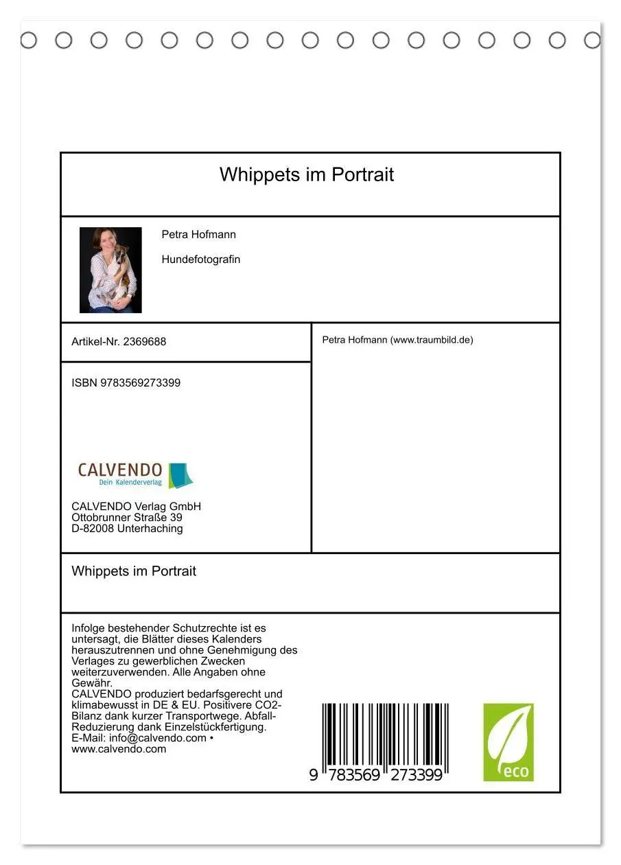 Bild: 9783569273399 | Whippets im Portrait (Tischkalender 2027 DIN A5 hoch), CALVENDO...