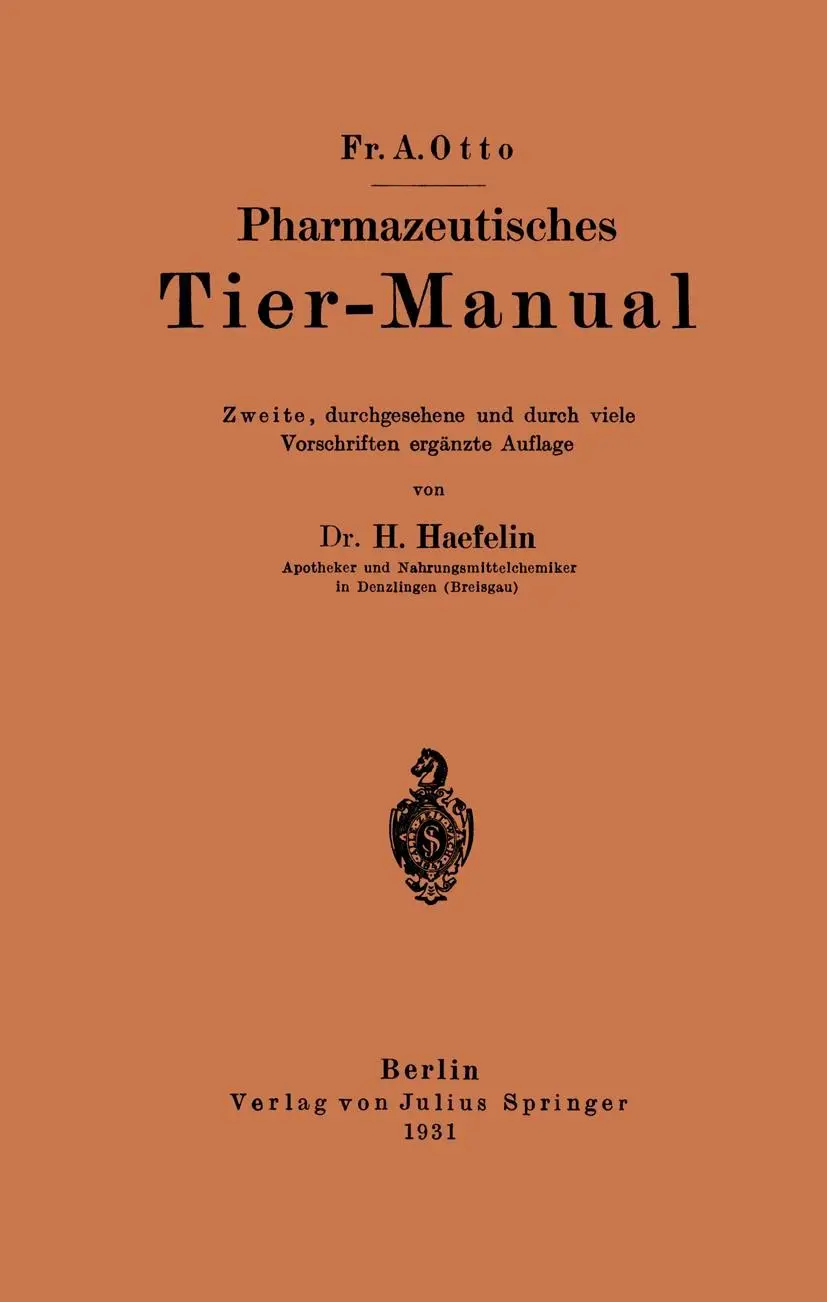 Cover: 9783642983399 | Pharmazeutisches Tier-Manual | H. Haefelin (u. a.) | Taschenbuch