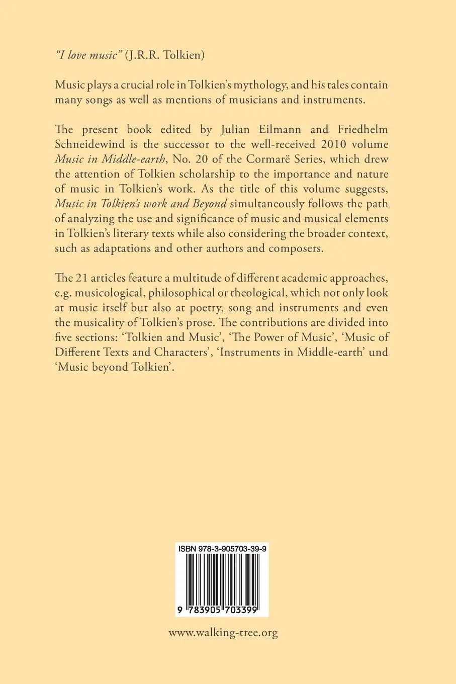 Rückseite: 9783905703399 | Music in Tolkien's Work and Beyond | Julian Eilmann (u. a.) | Buch