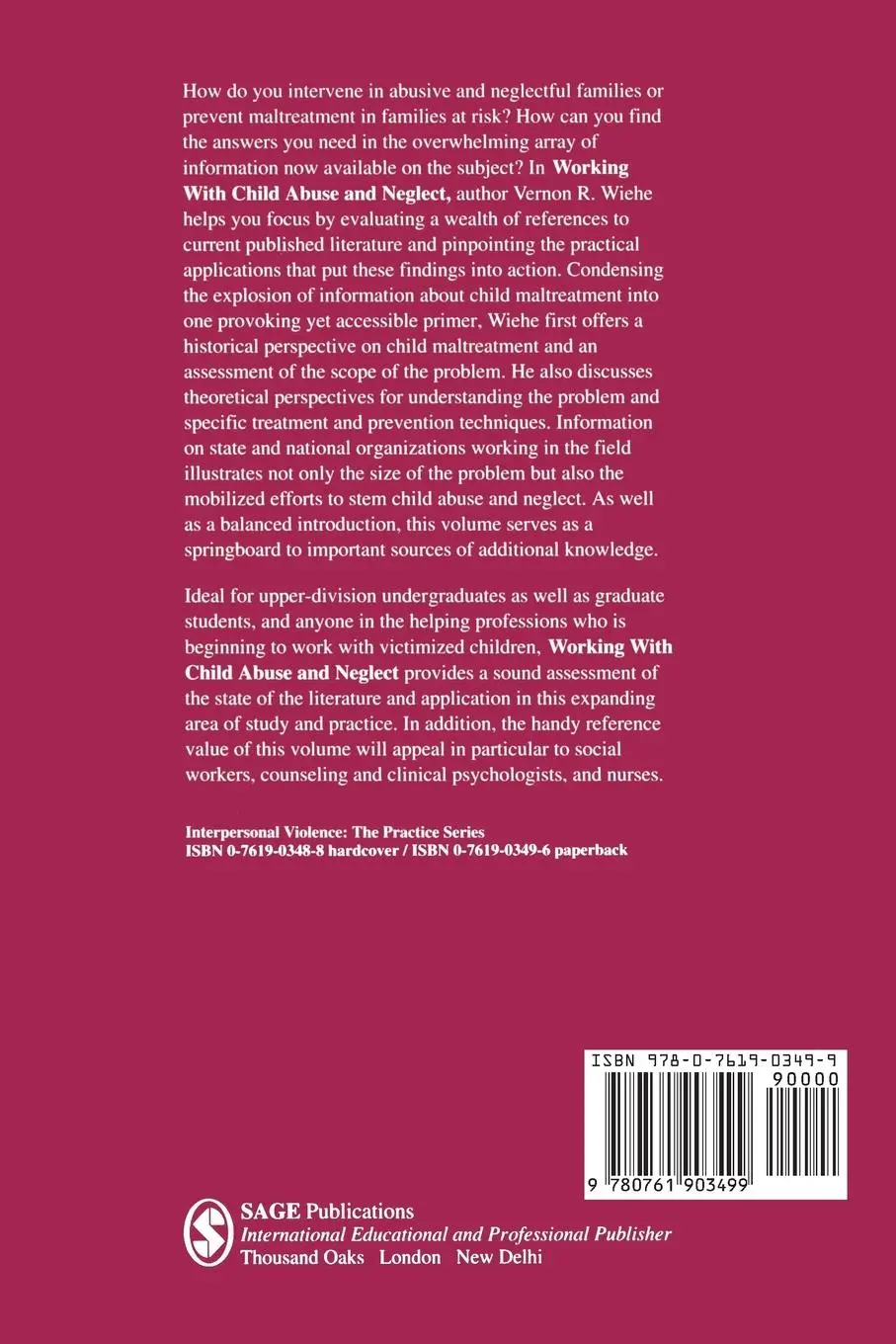 Rückseite: 9780761903499 | Working with Child Abuse and Neglect | A Primer | Vernon R. Wiehe
