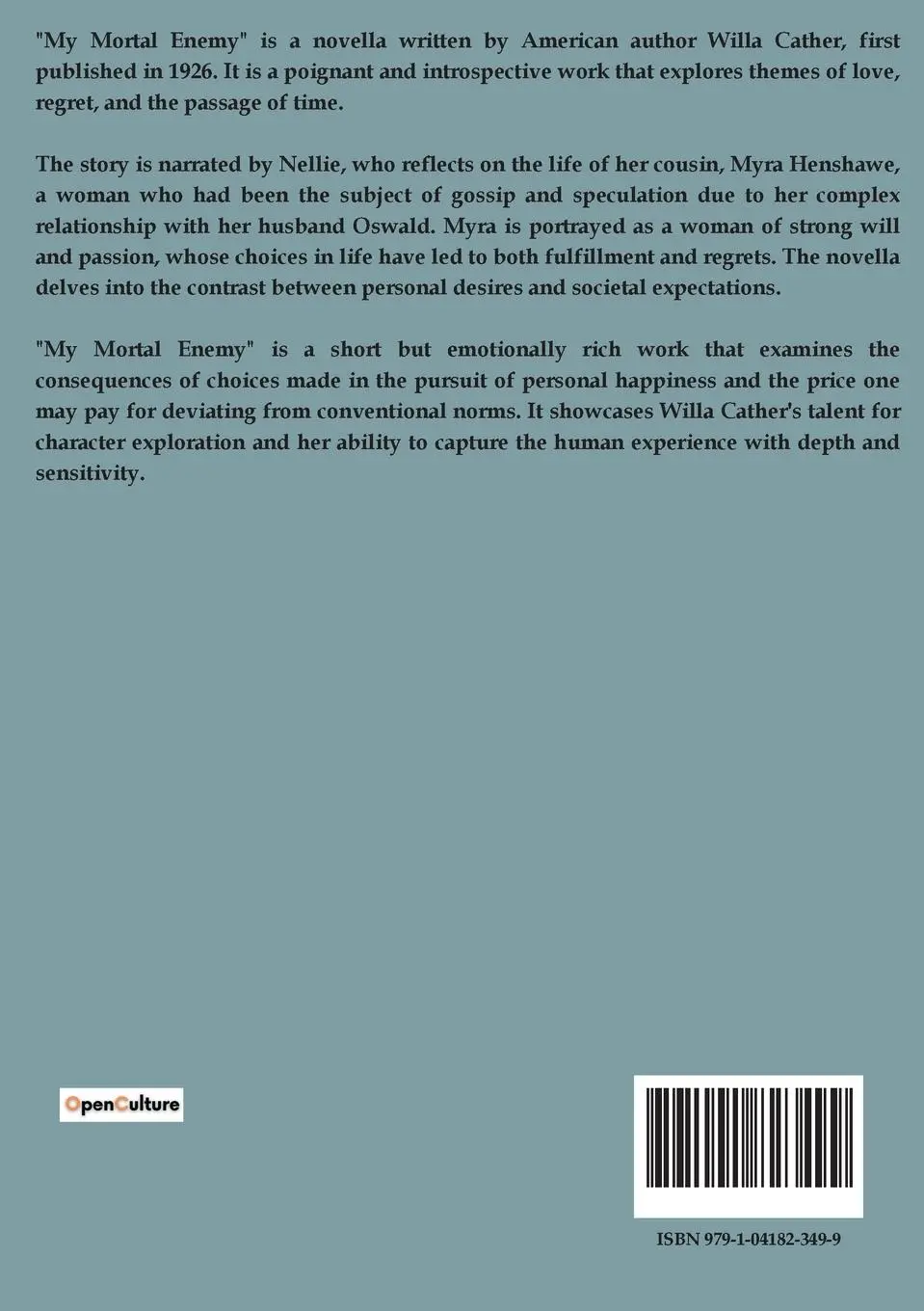 Rückseite: 9791041823499 | My Mortal Enemy | Willa Cather | Taschenbuch | Englisch | 2023