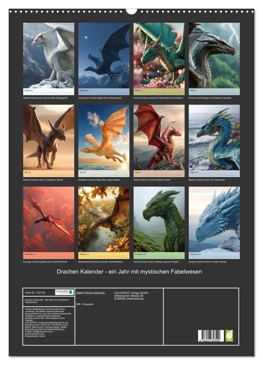 Bild: 9783516853599 | Drachen Kalender - ein Jahr mit mystischen Fabelwesen (Wandkalender...