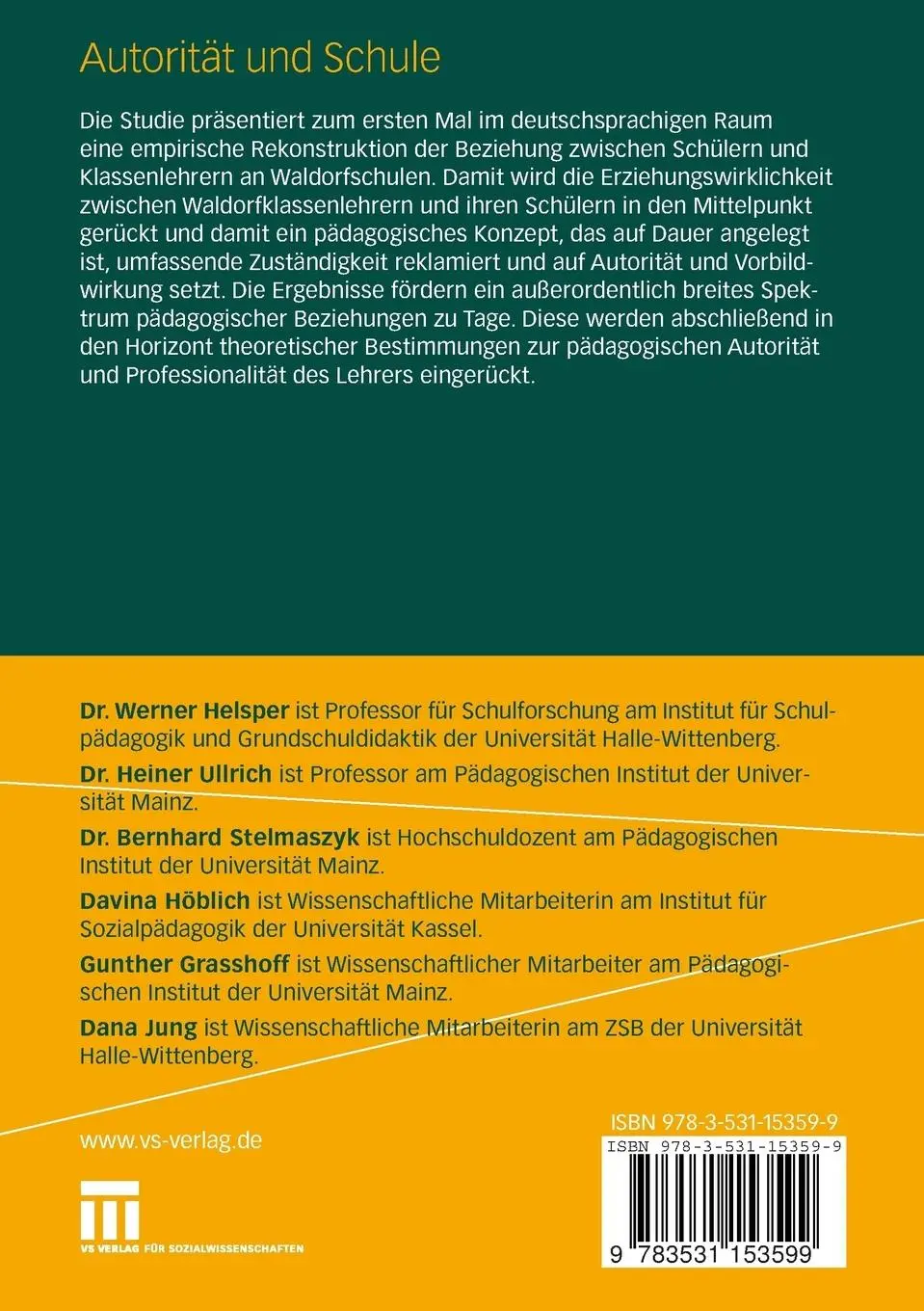 Rückseite: 9783531153599 | Autorität und Schule | Gunther Graßhoff (u. a.) | Taschenbuch | viii