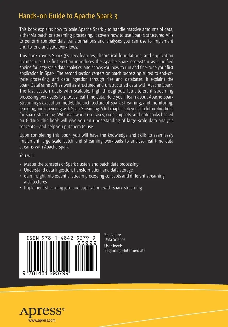 Rückseite: 9781484293799 | Hands-on Guide to Apache Spark 3 | Alfonso Antolínez García | Buch