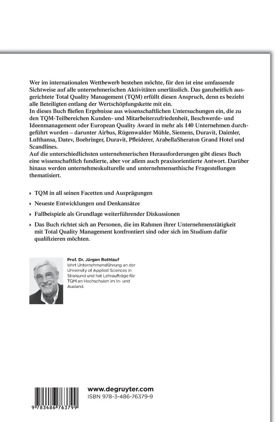 Rückseite: 9783486763799 | Total Quality Management in Theorie und Praxis | Jürgen Rothlauf