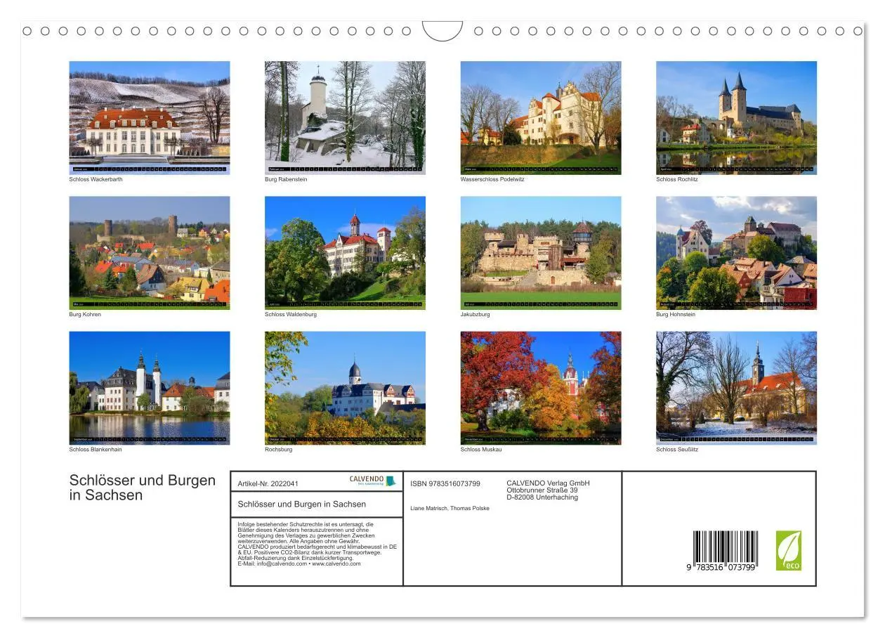 Bild: 9783516073799 | Schlösser und Burgen in Sachsen (Wandkalender 2026 DIN A3 quer),...