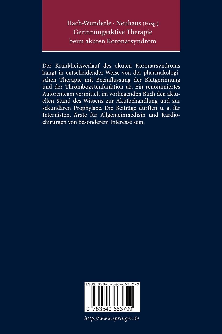 Rückseite: 9783540663799 | Gerinnungsaktive Therapie beim akuten Koronarsyndrom | Neuhaus (u. a.)