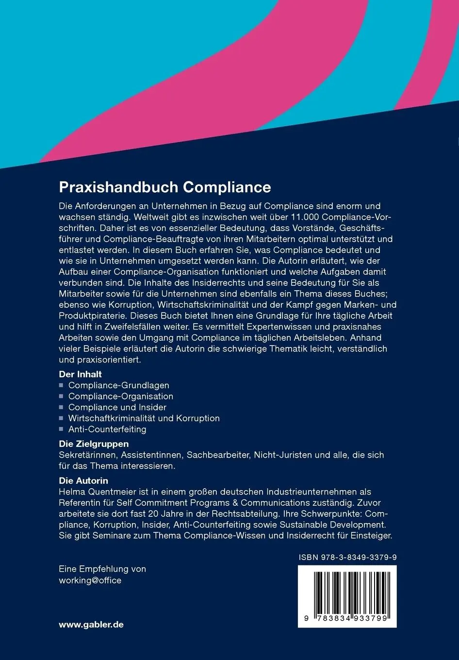 Rückseite: 9783834933799 | Praxishandbuch Compliance | Helma Quentmeier | Taschenbuch | ix | 2011