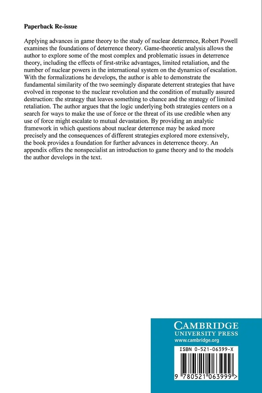Rückseite: 9780521063999 | Nuclear Deterrence Theory | The Search for Credibility | Robert Powell