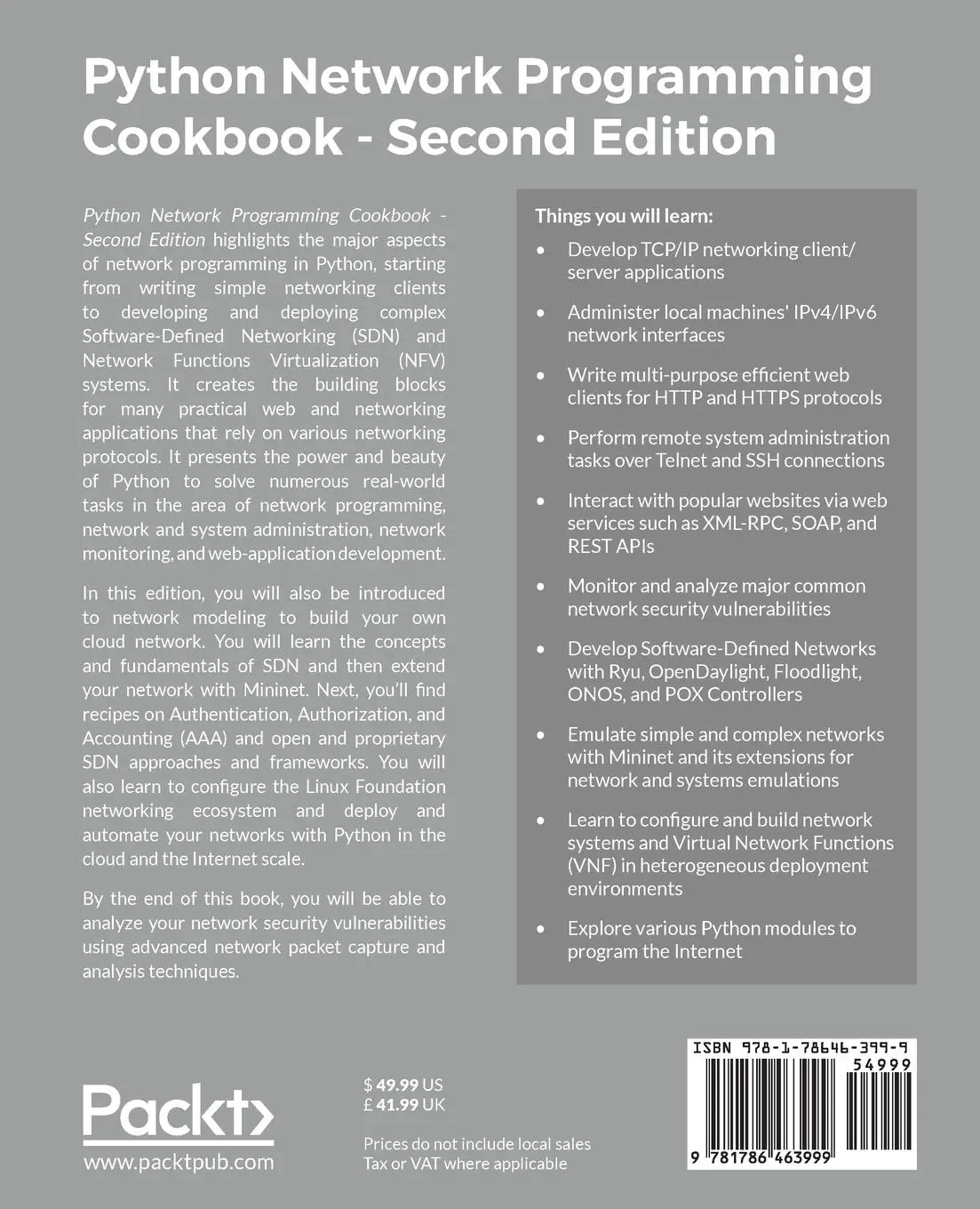 Rückseite: 9781786463999 | Python Network Programming Cookbook - Second Edition | Taschenbuch