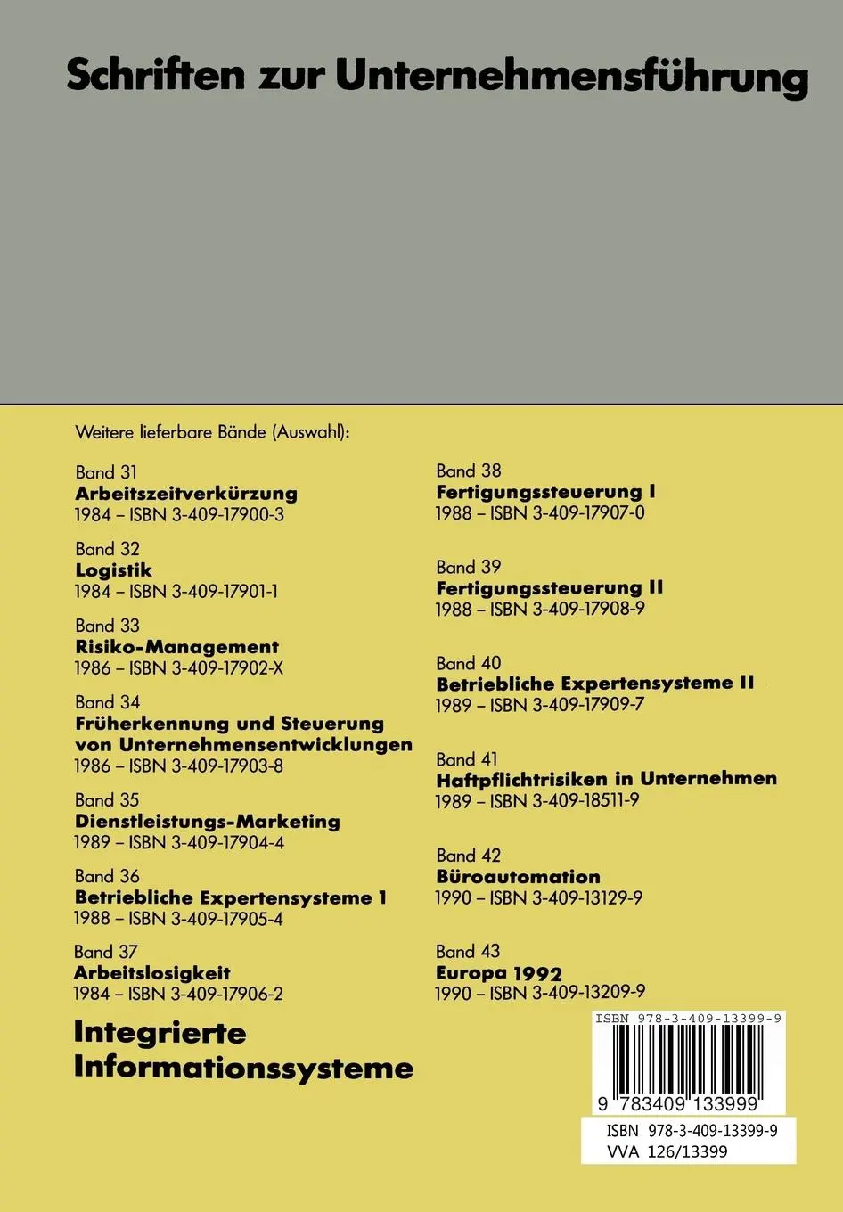 Rückseite: 9783409133999 | Integrierte Informationssysteme | Herbert Jacob (u. a.) | Taschenbuch