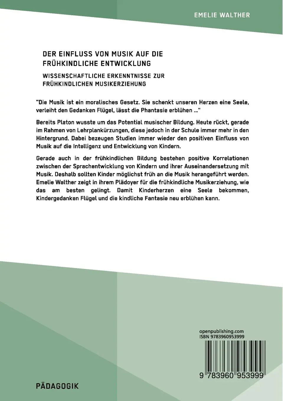 Rückseite: 9783960953999 | Der Einfluss von Musik auf die frühkindliche Entwicklung....