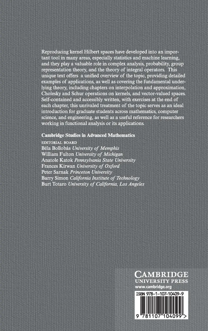 Rückseite: 9781107104099 | An Introduction to the Theory of Reproducing Kernel Hilbert Spaces