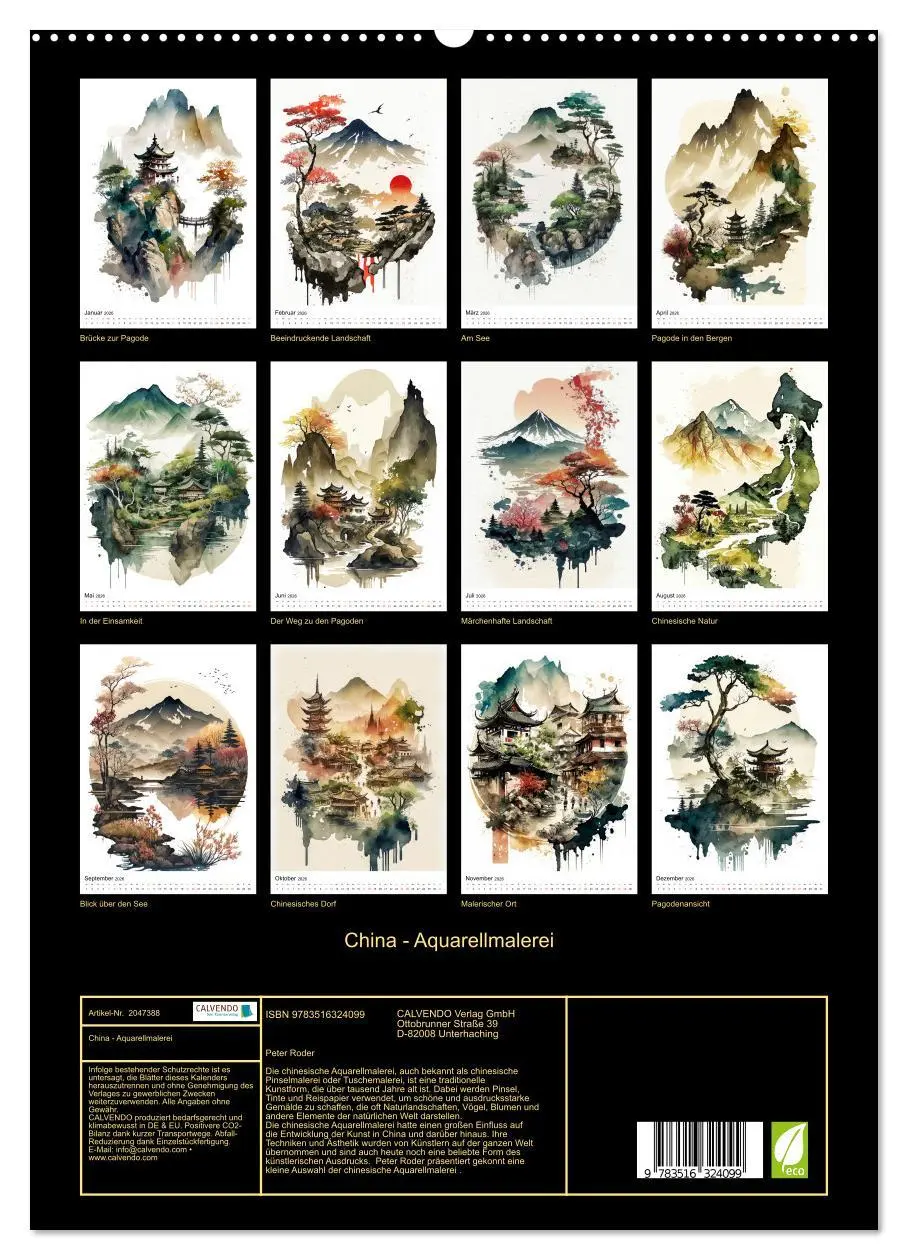 Bild: 9783516324099 | China - Aquarellmalerei (hochwertiger Premium Wandkalender 2026 DIN...