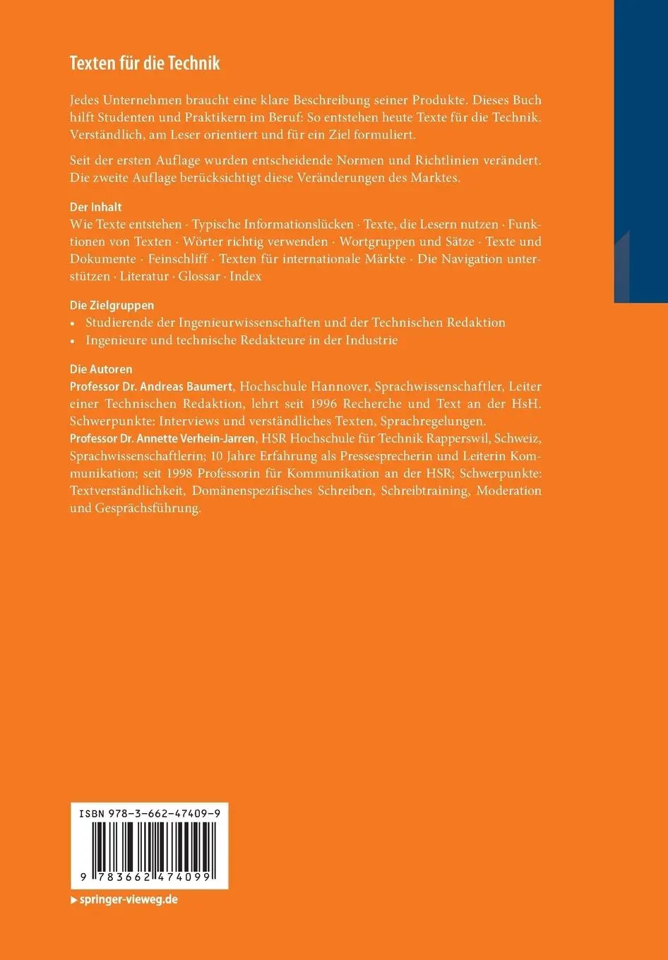Rückseite: 9783662474099 | Texten für die Technik | Leitfaden für Praxis und Studium | Buch | XII