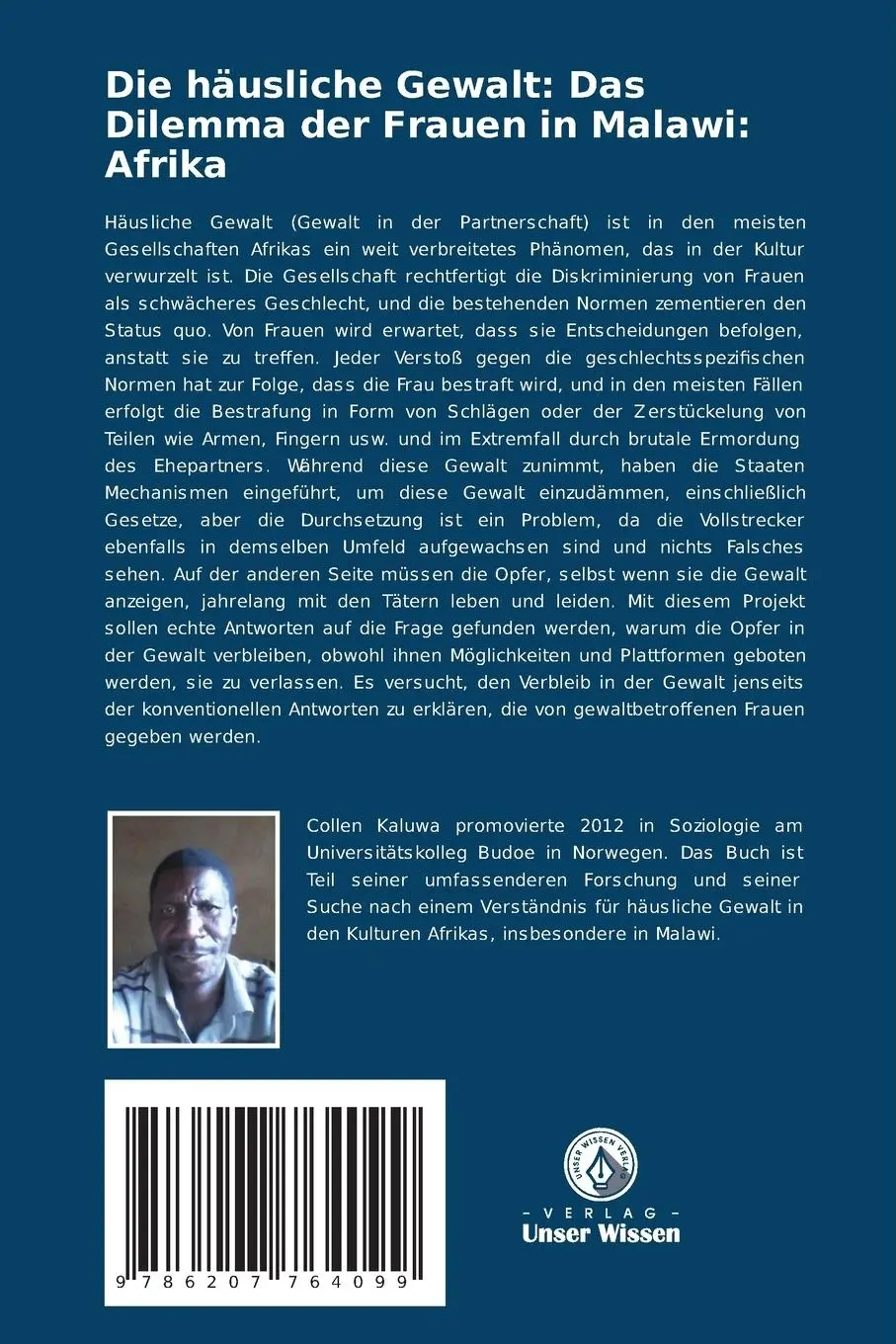 Rückseite: 9786207764099 | Die häusliche Gewalt: Das Dilemma der Frauen in Malawi: Afrika | Buch