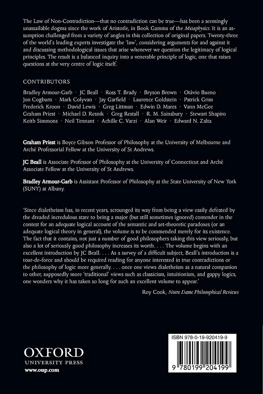 Rückseite: 9780199204199 | The Law of Non-Contradiction | New Philisophical Essays | Taschenbuch