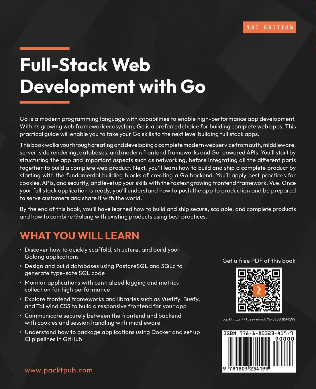 Rückseite: 9781803234199 | Full-Stack Web Development with Go | Nanik Tolaram (u. a.) | Buch