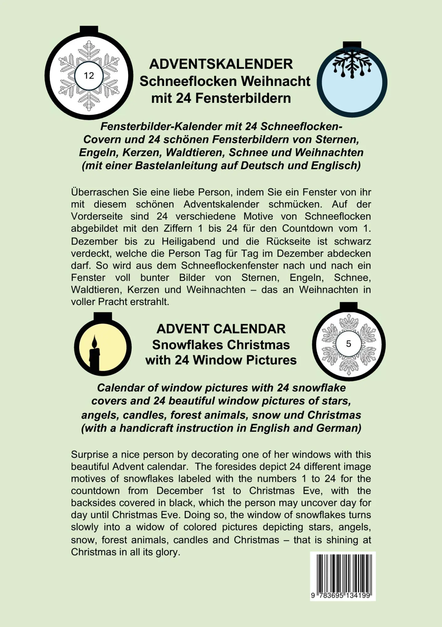 Rückseite: 9783695134199 | Adventskalender Schneeflocken Weihnacht 24 Fensterbildern - Advent...