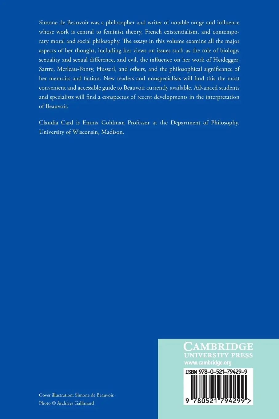 Rückseite: 9780521794299 | Camb Companion Simone de Beauvoir | Claudia Card | Taschenbuch | 2019