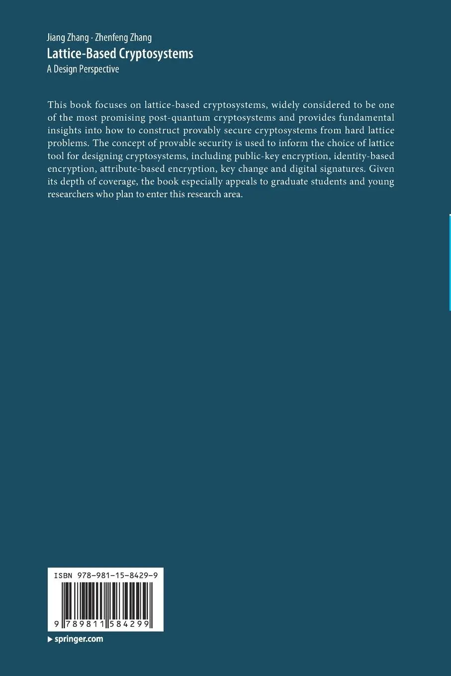 Rückseite: 9789811584299 | Lattice-Based Cryptosystems | A Design Perspective | Zhang (u. a.)