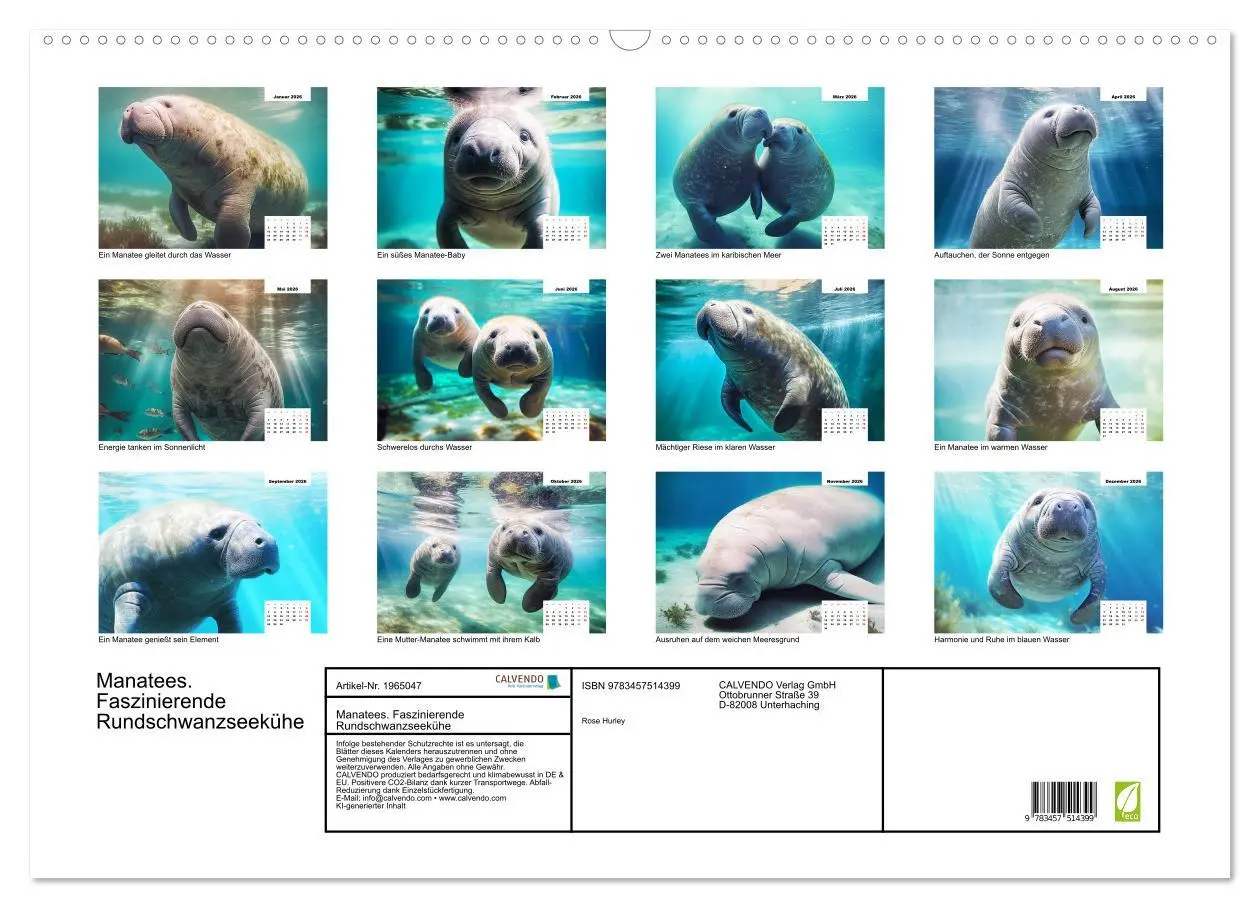 Bild: 9783457514399 | Manatees. Faszinierende Rundschwanzseekühe (Wandkalender 2026 DIN...
