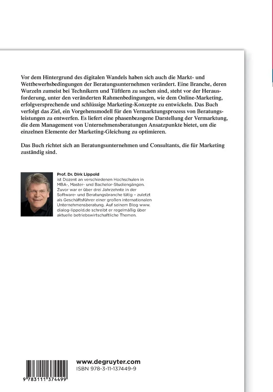 Rückseite: 9783111374499 | Marketing für Unternehmensberatungen | Dirk Lippold | Taschenbuch