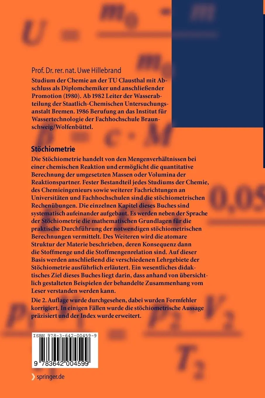Rückseite: 9783642004599 | Stöchiometrie | Uwe Hillebrand | Taschenbuch | xvi | Deutsch | 2009