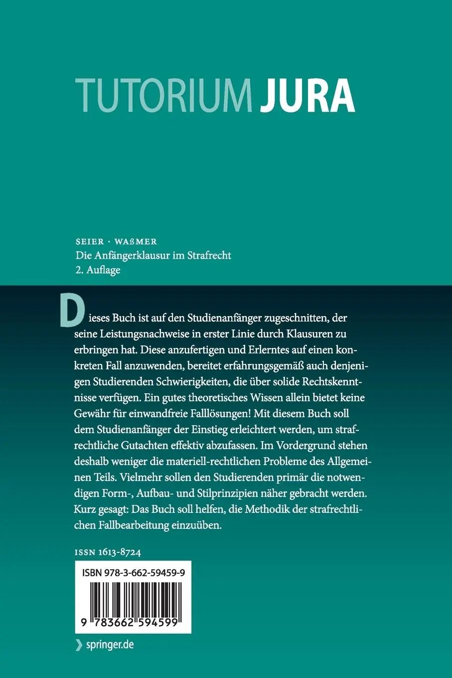 Rückseite: 9783662594599 | Die Anfängerklausur im Strafrecht | Martin Paul Waßmer (u. a.) | Buch