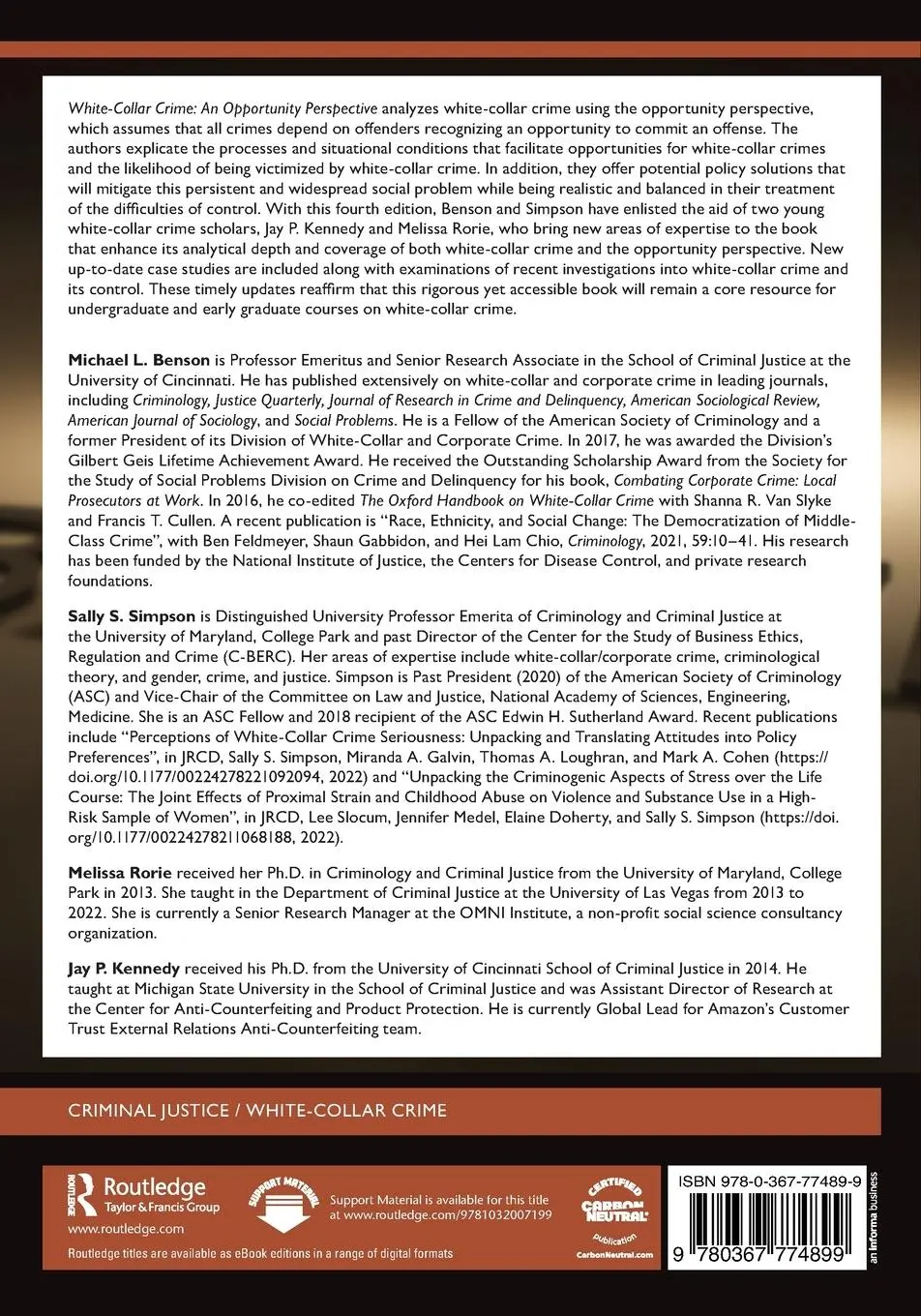 Rückseite: 9780367774899 | White-Collar Crime | An Opportunity Perspective | Benson (u. a.)