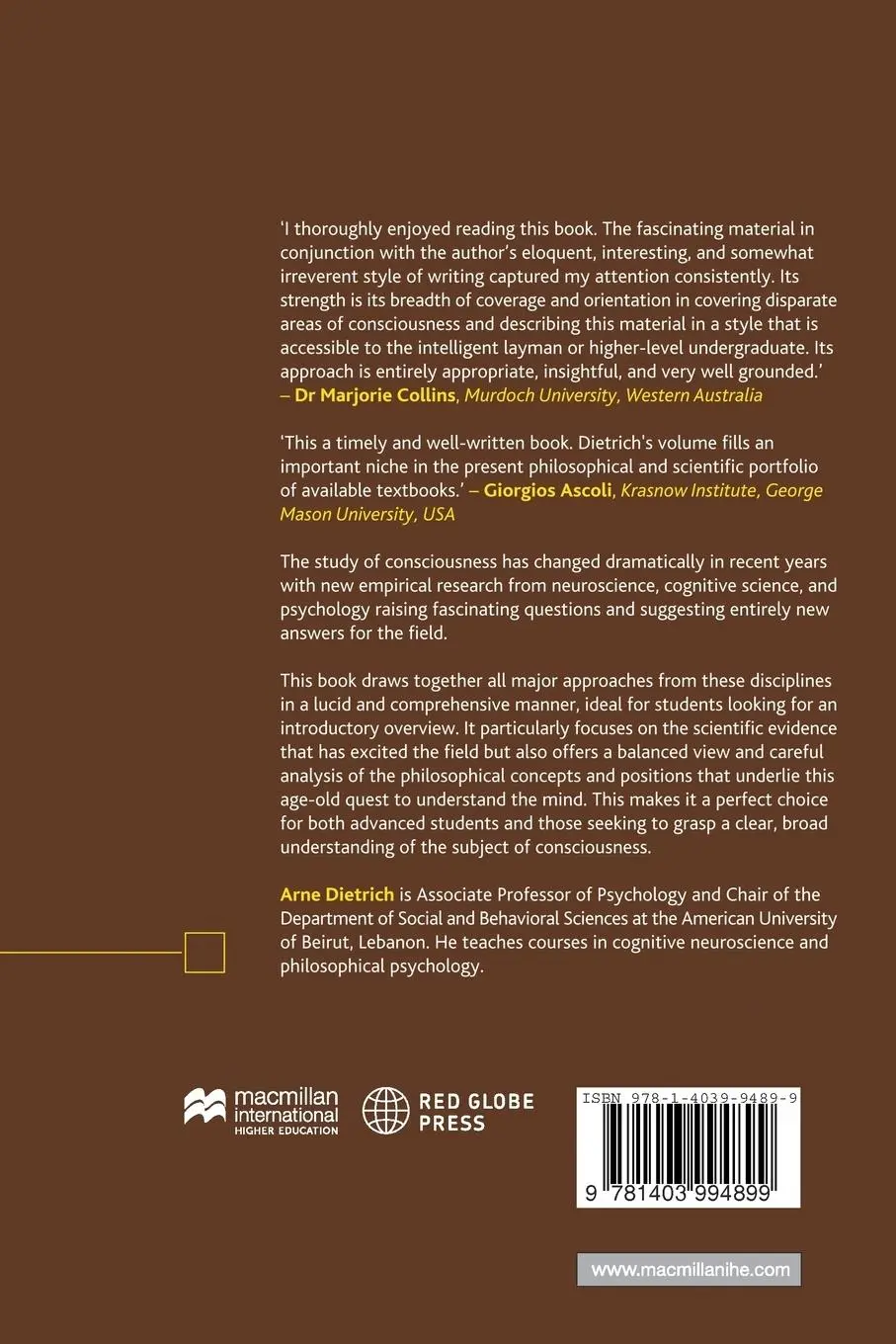 Rückseite: 9781403994899 | Introduction to Consciousness | Arne Dietrich | Taschenbuch | Englisch
