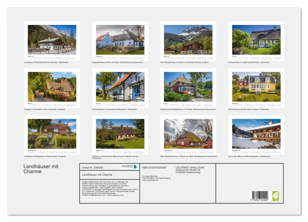 Bild: 9783516024999 | Landhäuser mit Charme (Wandkalender 2026 DIN A2 quer), CALVENDO...