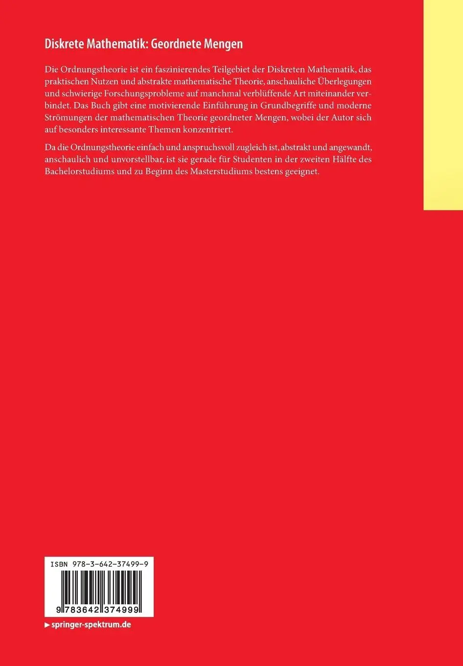 Rückseite: 9783642374999 | Diskrete Mathematik: Geordnete Mengen | Bernhard Ganter | Taschenbuch