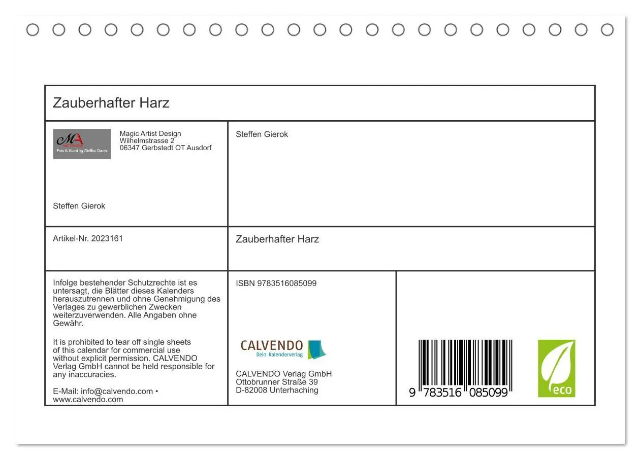 Bild: 9783516085099 | Zauberhafter Harz (Tischkalender 2026 DIN A5 quer), CALVENDO...